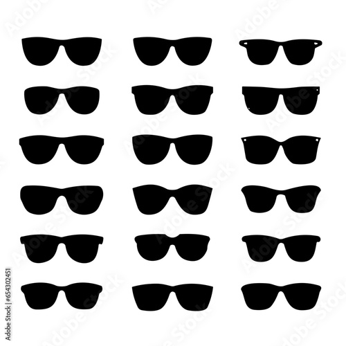 Sunglasses icons silhouette set. Black sunglass silhouette , men's glasses silhouette SVG and retro eyewear icon SVG. Polarized geek glasses silhouette, hipster sun lens ocular. vector set