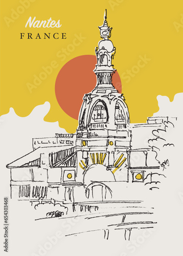Drawing sketch illustration of the LU tower in Nantes, France