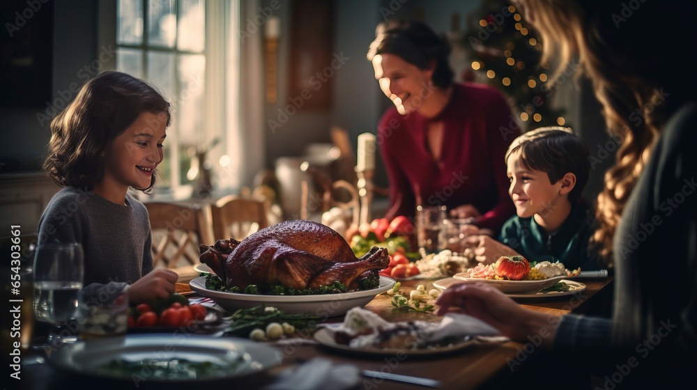 Thanksgiving Dinner Full Spread on Table in Southern Fall Home