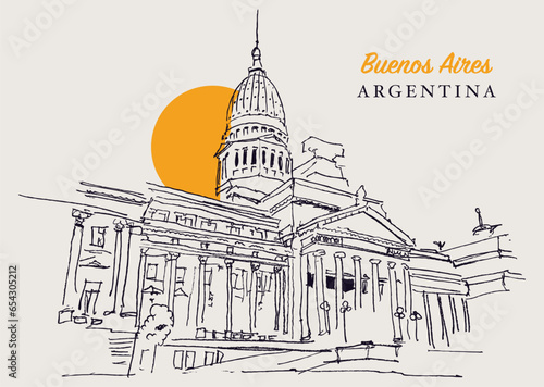 Drawing sketch illustration of the House of Representatives of Argentina in Buenos Aires