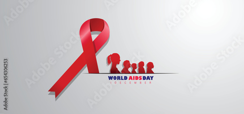 World AIDS day december 1 th. awareness red ribbon as Symbol HIV and Cancer and people, text and white paper backrgound concept. vector for banner, poster ,and social media post.
