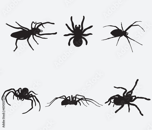 Set of black silhouette spider icon isolated on white background © tabon