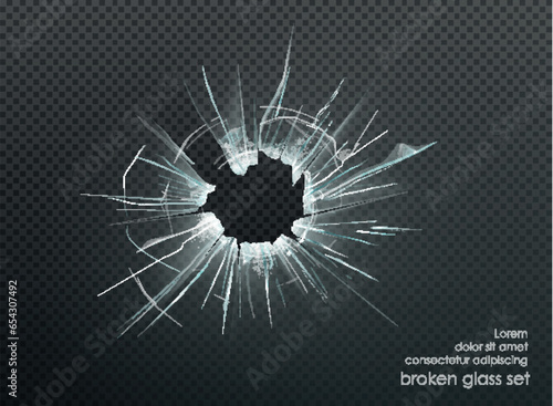 hole broken glass on transparent background. Vector illustration
