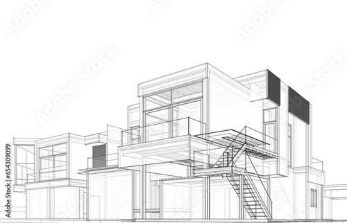 Modern building sketch 3d rendering