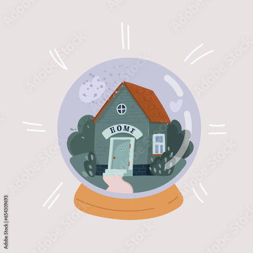 Vector illustration of of house in crystal ball. Foreseen concept.