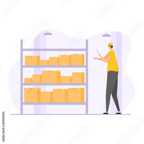 Checking products according to the assigned plan. Delivery staff preparing to send products to customers. Checking stock in the warehouse.