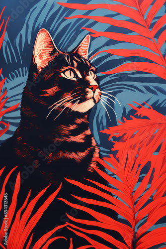 Artistic image of a cat, colorful and modern