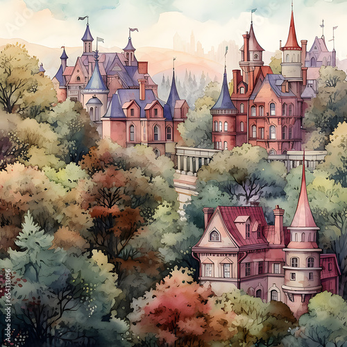 Watercolor Victorian View
