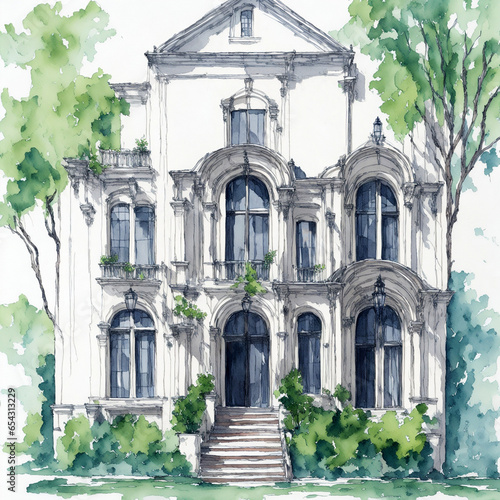 Wallpaper Mural Architectural watercolor illustration, AI Generative illustration Torontodigital.ca