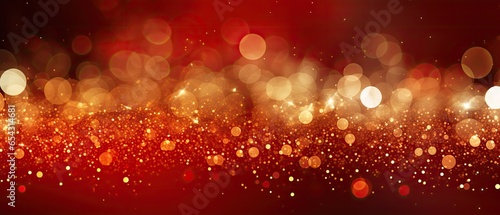 Abstract christmas illustration, golden particles on red background, xmas wallpaper banner