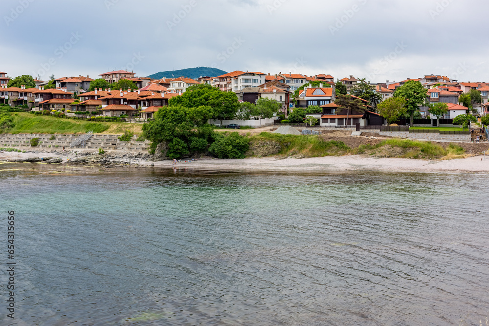 Tzarevo, Black Sea, Bulgaria. Elevated view of the small shore city