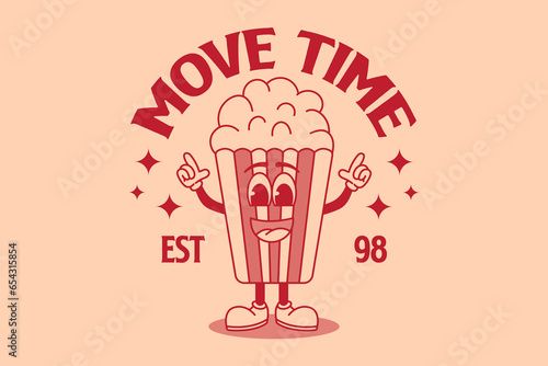 Movie time concept with icon design, popcorn mascot  vector illustration