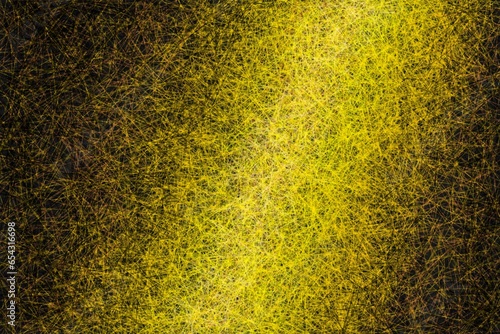 Wallpaper, texture in the form of coloured lines reminiscent of crayons. Colour transition. Disordered lines, different directions of lines. Different shades of yellow on a black background.