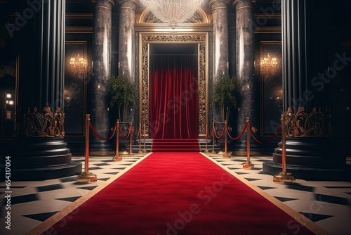 VIP luxury entrance with red carpet. Generative AI photo