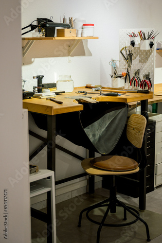 goldsmith workspace in jewelry atelier