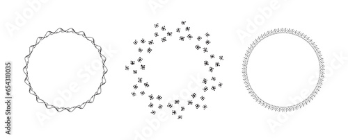 Wreath group in quirky vector style isolated on white background. Decorative frame collection for playful antique graphics. Monochrome ornate quirky illustration. 