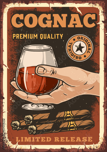 Drink cognac vintage poster colorful
