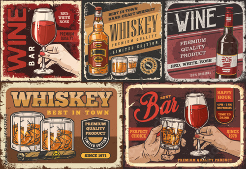 Alcoholic drinks set posters colorful