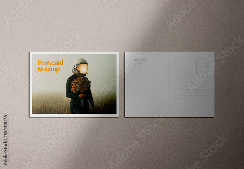 Realistic Postcard Mockup With Shadow Overlay