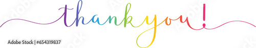 THANK YOU! colorful brush calligraphy banner on transparent background