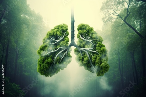 Green lung filled by the forest trees for healthy environment. Generative AI photo