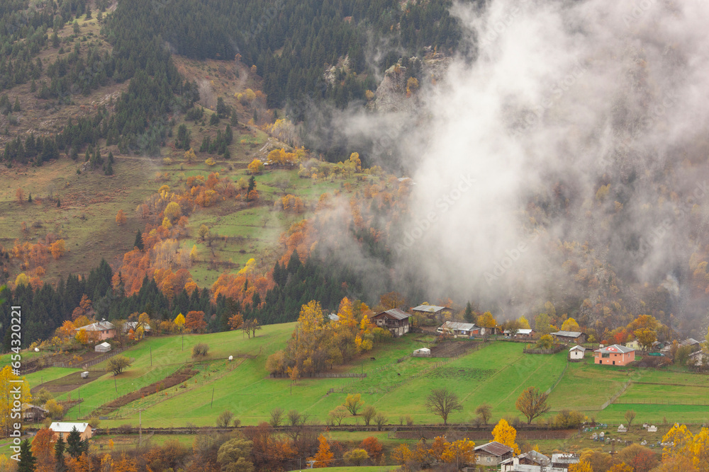 Fototapeta premium Autumn Season in the Savsat Villages Photo, Savsat Artvin, Turkey (Turkiye)