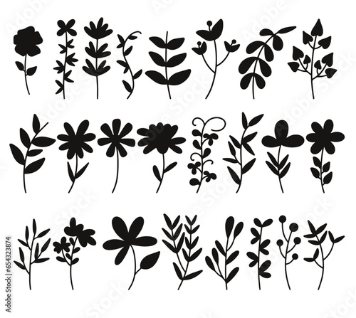 Hand drawn floral flower silhouette 
