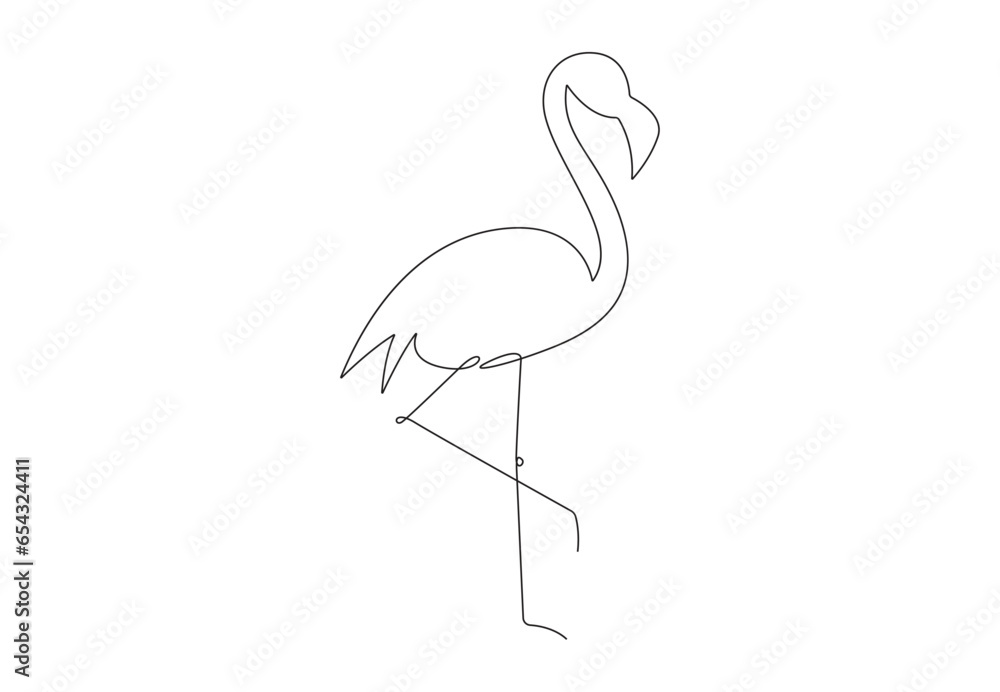 Obraz premium Single line drawing of beauty exotic flamingo for company business logo identity. Animal logo. Isolated on white background vector illustration. Premium vector.