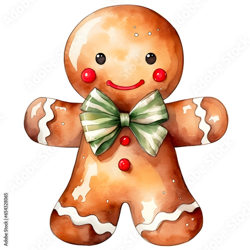 Gingerbread man watercolor design with transparent background, PNG illustration photo
