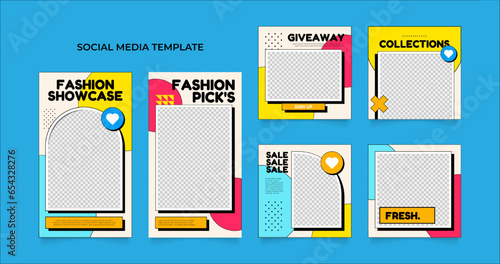 social media template banner blog fashion sale promotion. fully editable instagram and facebook square post frame puzzle organic sale poster. fresh yellow red blue vector background