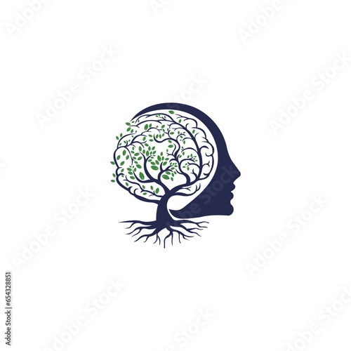 head design, with brain-shaped plants. vector logo