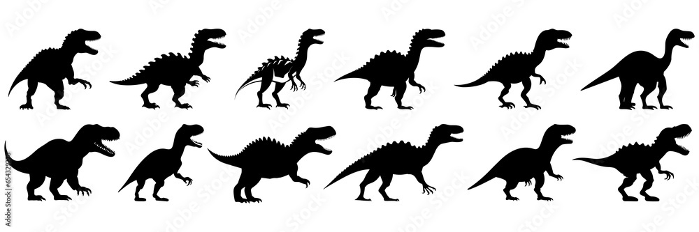 Fototapeta premium Dinosaur silhouettes set, large pack of vector silhouette design, isolated white background