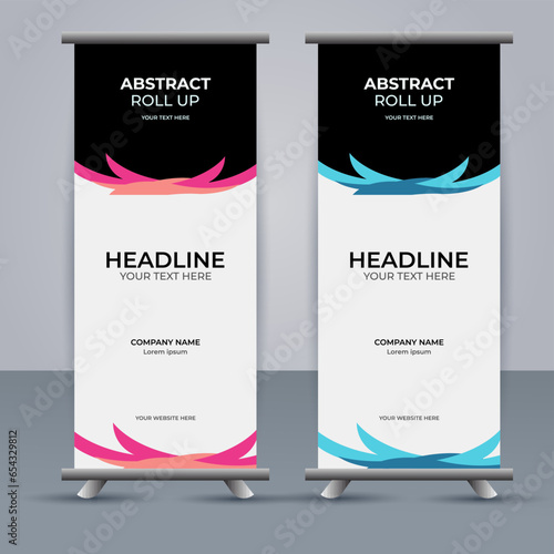 Abstract Vector pink and blue color modern roll up banner design
