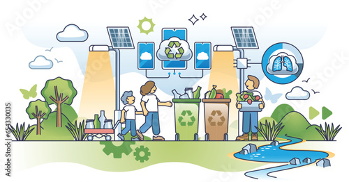 ESG for sustainable growth as principles for clean nature outline concept. Environmental social governance strategy to use technologies for air quality monitoring vector illustration. Recycling care.