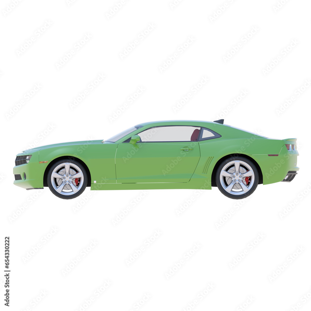 Realistic sports car on isolated transparency background, side view of car