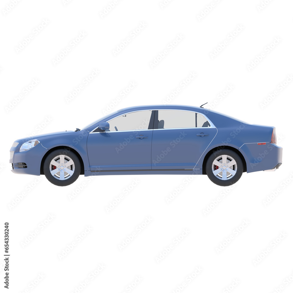 Realistic mid size car on isolated transparency background, side view of car