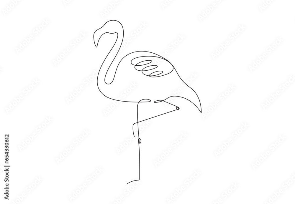 Obraz premium Single line drawing of beauty exotic flamingo for company business logo identity. Flamingo bird mascot concept vector illustration. Stock illustration.