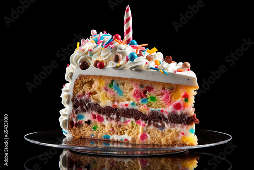 Slice of Birthday Cake Isolated on a black Background