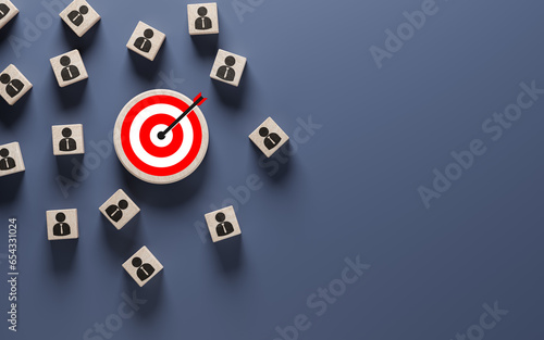 Картината върху платно Wooden cube blocks with customer and target icon