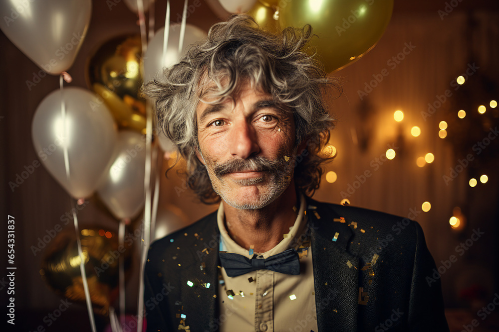 Generative AI technology picture of senior man woman having fun club celebration party decorations Generative AI technology picture of senior man woman having fun club celebration party decorations