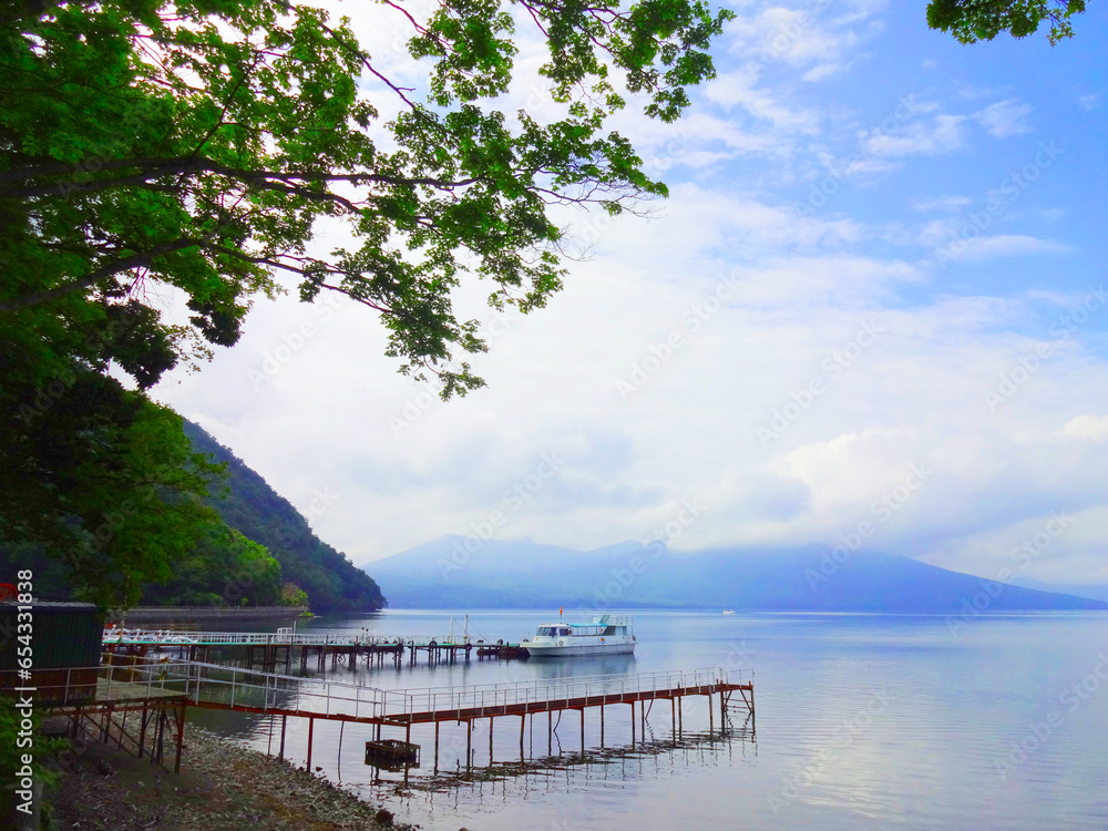 Picture of a pier on Lake Shikotsu, Hokkaido Prefecture, Japan