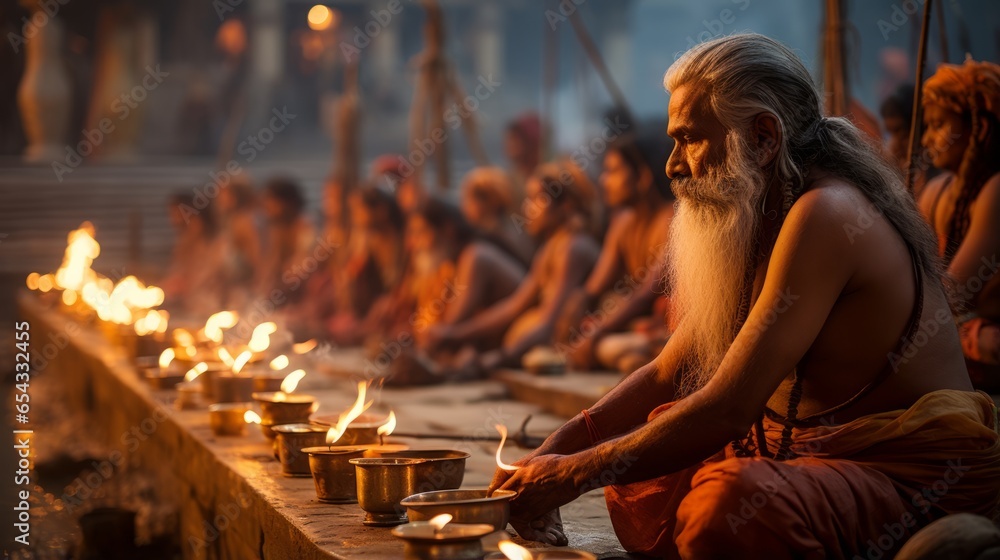 Photo showing the spiritual and sacred pilgrimage to the holy city of Varanasi - Created with AI Technology