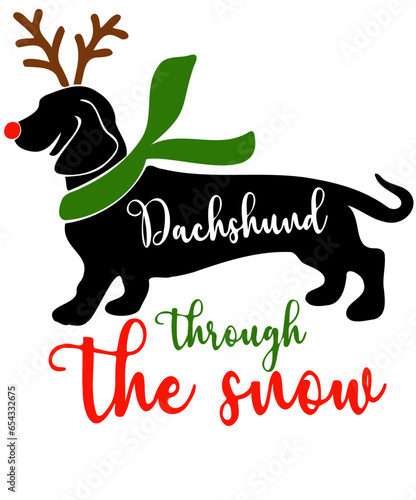 Billede på lærred Dachshund through the snow, cute running Dachshund SVG vector cut file for cricu
