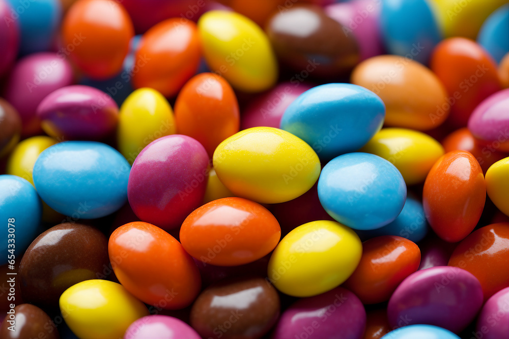 Close up of a pile of colorful chocolate coated candies made with generative AI Close up of a pile of colorful chocolate coated candies made with generative AI