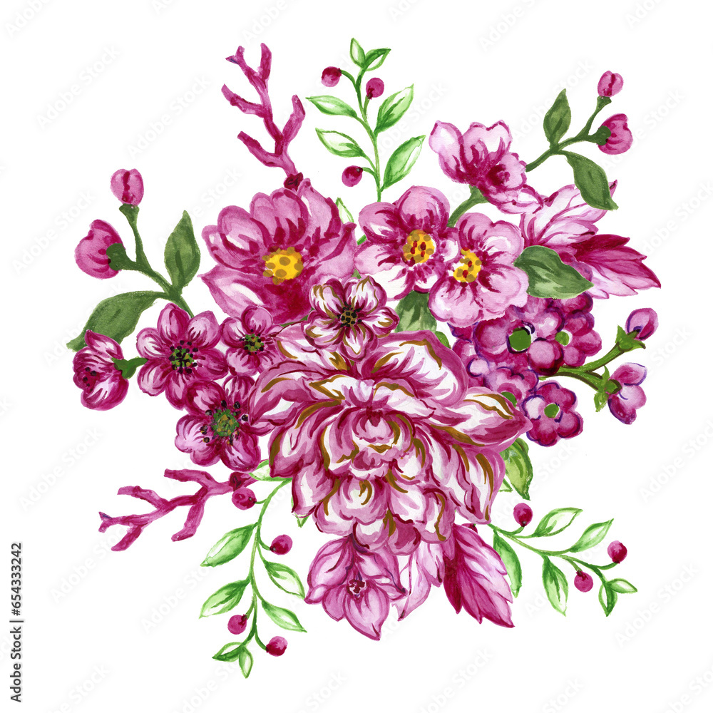 Watercolor floral bouquet illustration  flower green leaf leaves branches bouquets collection.