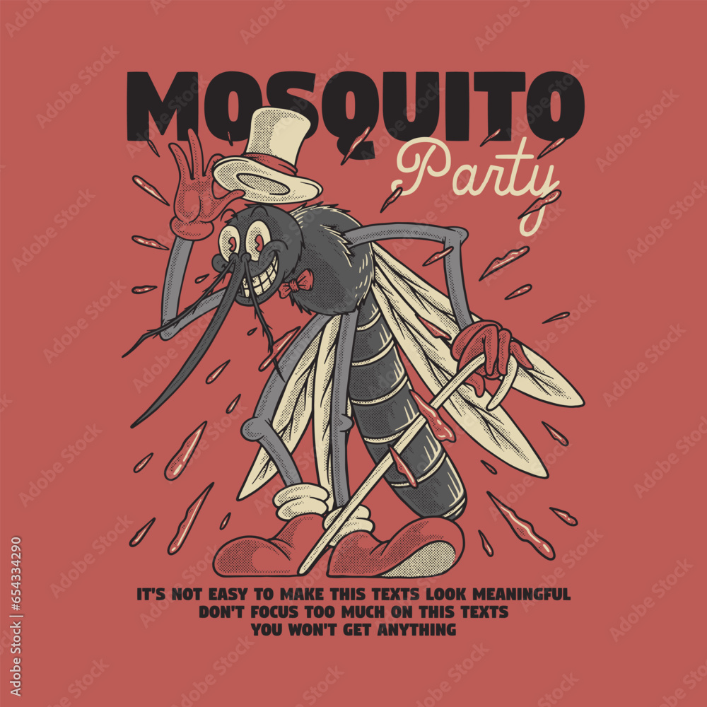 retro cartoon emblem of fancy mosquito