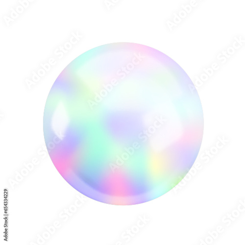 Realistic 3d holographic rainbow sphere. Abstract Vector glossy gradient ball, Iridescent round shape render