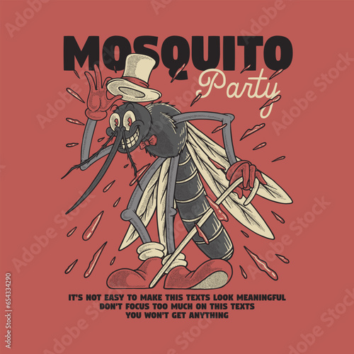 retro cartoon emblem of fancy mosquito