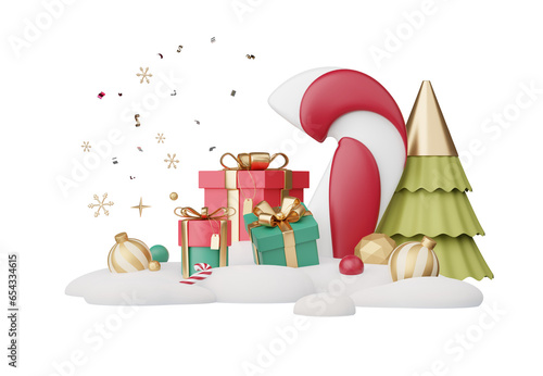 Wallpaper Mural 3D render Christmas ornament elements decoration isolated on transparent background, Xmas icons including of gift box, Christmas ball, gold confetti, and golden star, design for greeting card. Torontodigital.ca