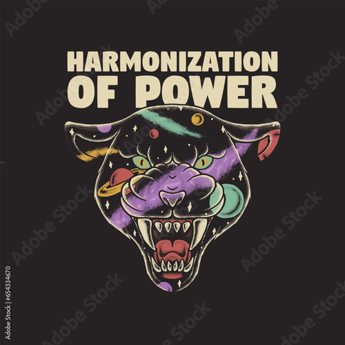 retro cartoon emblem of galaxy panther head